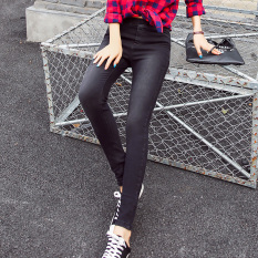 Versi Korea dari hitam ketat celana stretch kaki pinggang tinggi celana jeans (Hitam)