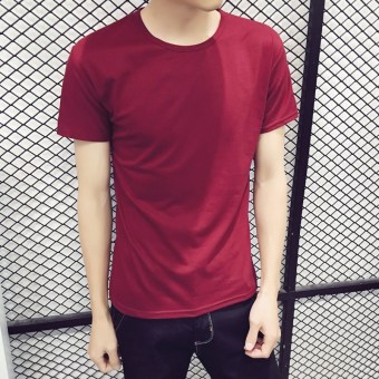 Gambar Versi Korea dari leher bulat t shirt t shirt (Merah anggur)