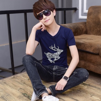 Gambar Versi Korea musim panas baru siswa penuh kasih kemeja v neck t shirt (Lengan