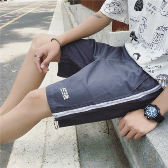 Gambar Versi Korea Pria musim panas jahitan celana pendek longgar elastis celana olahraga (Abu abu)