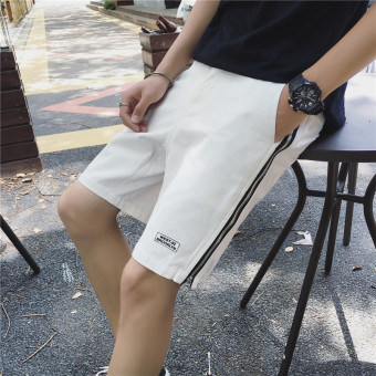 Gambar Versi Korea Pria musim panas jahitan celana pendek longgar elastis celana olahraga (Putih)
