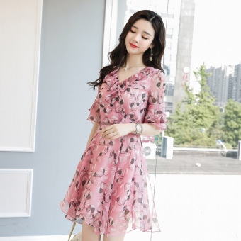 Anggaran Terbaik Versi Korea wanita baru adalah rok sifon tipis gaun flouncing (Merah muda)
