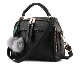 vicria tas branded wanita with pompom high quality pu leather korean bag style hitam vicria tas branded wanita with pompom high quality pu leather korean bag style hitam