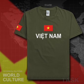 Gambar VN katun kasual seragam laki laki kemeja t shirt (Lengan pendek hijau tentara)