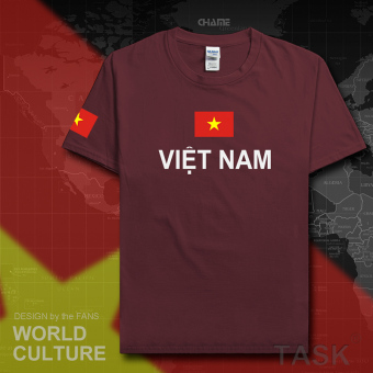 Gambar VN katun kasual seragam laki laki kemeja t shirt (Lengan pendek merah marun)