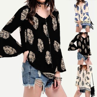 ZANZEA Womens Lace-Up V-Neck Shirt Oversized Boho Floral PrintFlare Sleeve Casual Loose Blouse Tops (Navy) - Intl November 2018 - 2 ZANZEA Womens Lace-Up V-Neck Shirt Oversized Boho Floral PrintFlare Sleeve Casual Loose Blouse Tops (Navy) - intl - 2