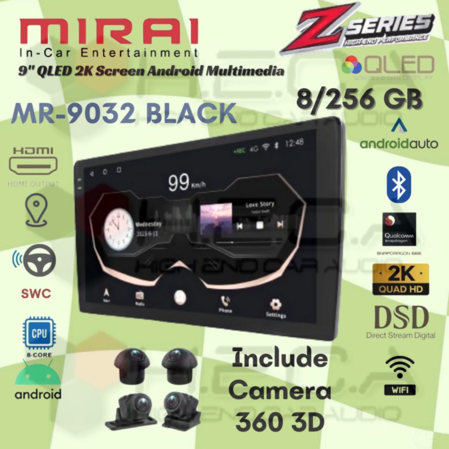 Mirai MR-9032 BLACK Z Series 8/256 GB Android 9 Inch Head Unit Double Din + Camera 360 Harga 11,027,500 rupiah*Gratis Ongkir