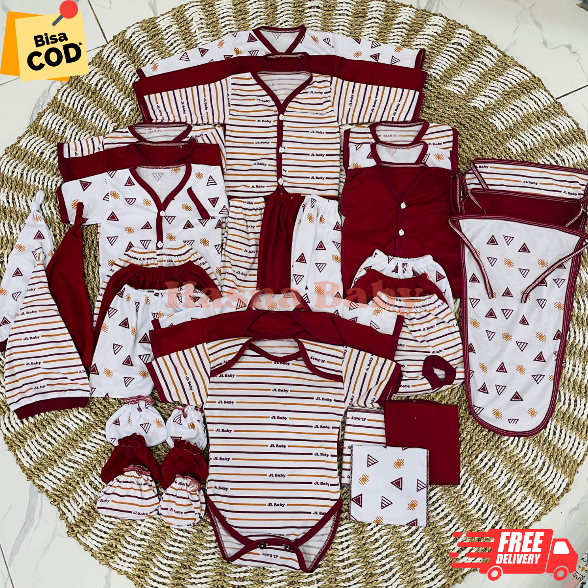 36 Pcs Paket Lahiran SNI Lengkap Baju Bayi Celana Bayi Baru Lahir seri Merah Maroon Karakter Lucu, Sartaki, Jumper, Popok Tali, Baby Gift Set -Juragan Lebak Harga  169,999 rupiah*Gratis Ongkir