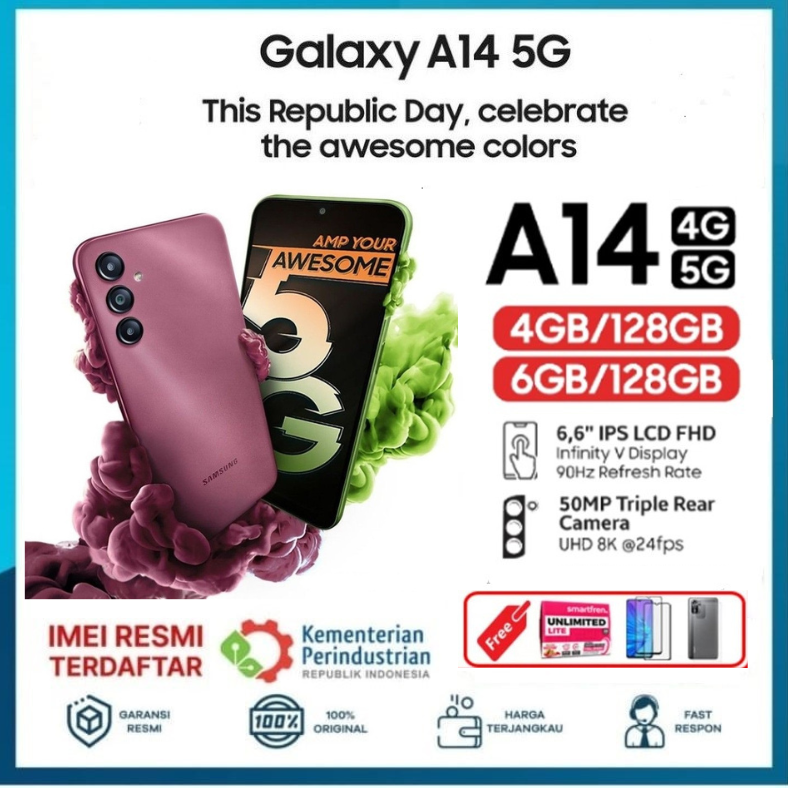 Samsung Galaxy A14 5g - 4g Ram 4 Rom 128 Gb & 6/128 Gb Battery Capacity: 5,000Mah - Free Sim Card Harga  1,300,000 Ringgit*Penghantaran Percuma