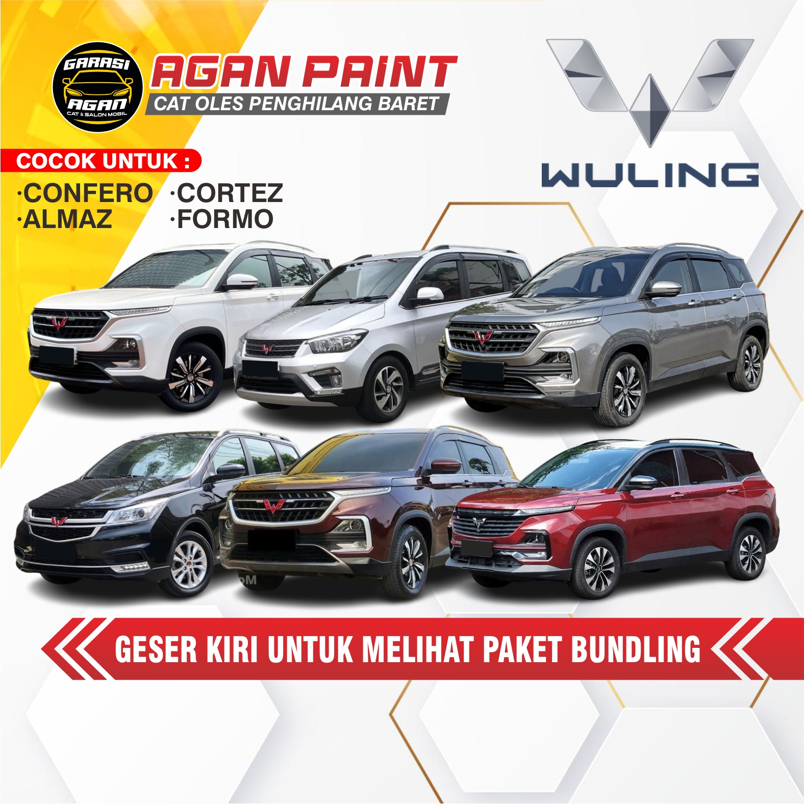 Cat Penghilang Baret Mobil WULING / Confero / Almaz / Cortez / Formo / Car Paint GARASI AGAN Harga 64,000 rupiah*Gratis Ongkir