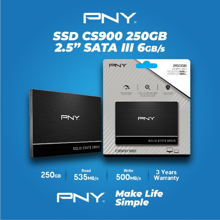 PNY SSD 250GB SATA III PNY CS900 2,5 Inch GARANSI 3 THN 6Gb/s