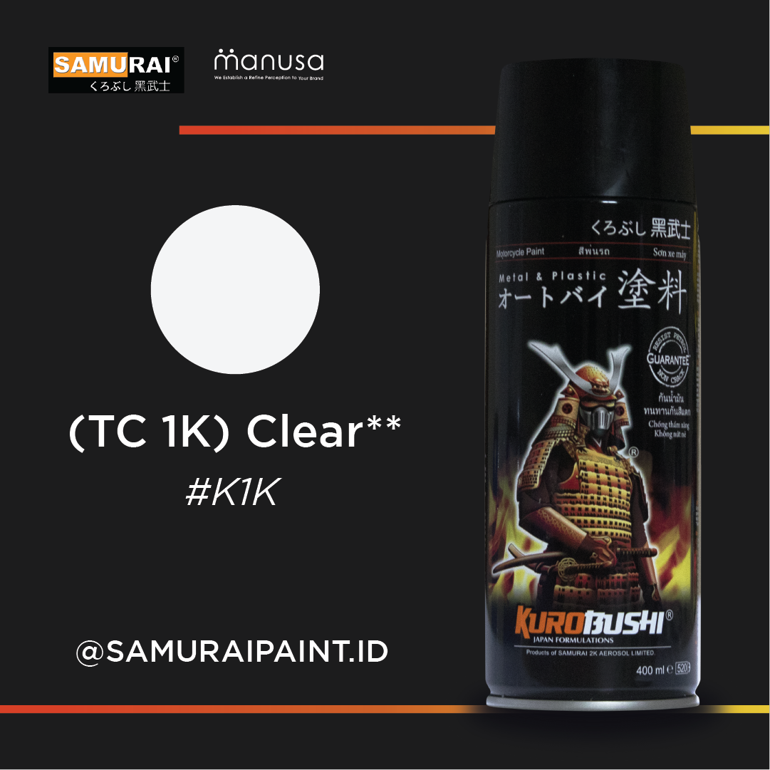 Samurai Paint Clear #k1k 1k Series Topcoat Cat Aerosol Kualitas Kompresor Harga 58,900 rupiah*Gratis Ongkir