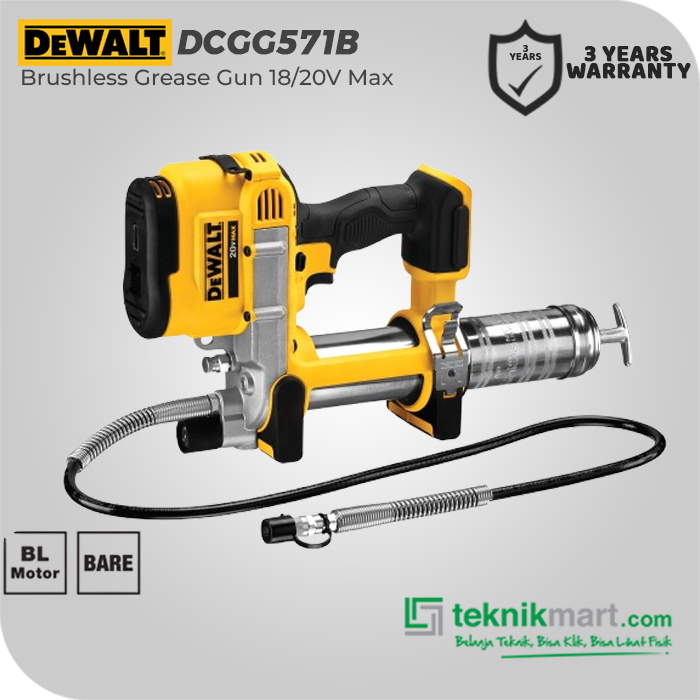 Dewalt Brushless Grease Gun / Pelumas Gemuk Baterai 18/20V Max DCGG571B (Unit Only) Harga 3,383,500 rupiah*Gratis Ongkir