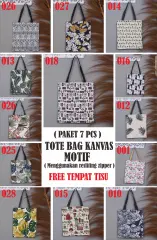 ( PAKET 7 PCS )TOTEBAG / TOTE BAG / TAS FASHION RESLETING Tas Kain Kanvas Tenteng Motif Kanvas Bag Tas Kain Karakter - Tote Bag Sleting Wanita Import - Tote Bag Wanita Import - Tas Fashion Wanita Terbaru -Tas Tote Wanita - Totebag Kanvas - Tas Selempang