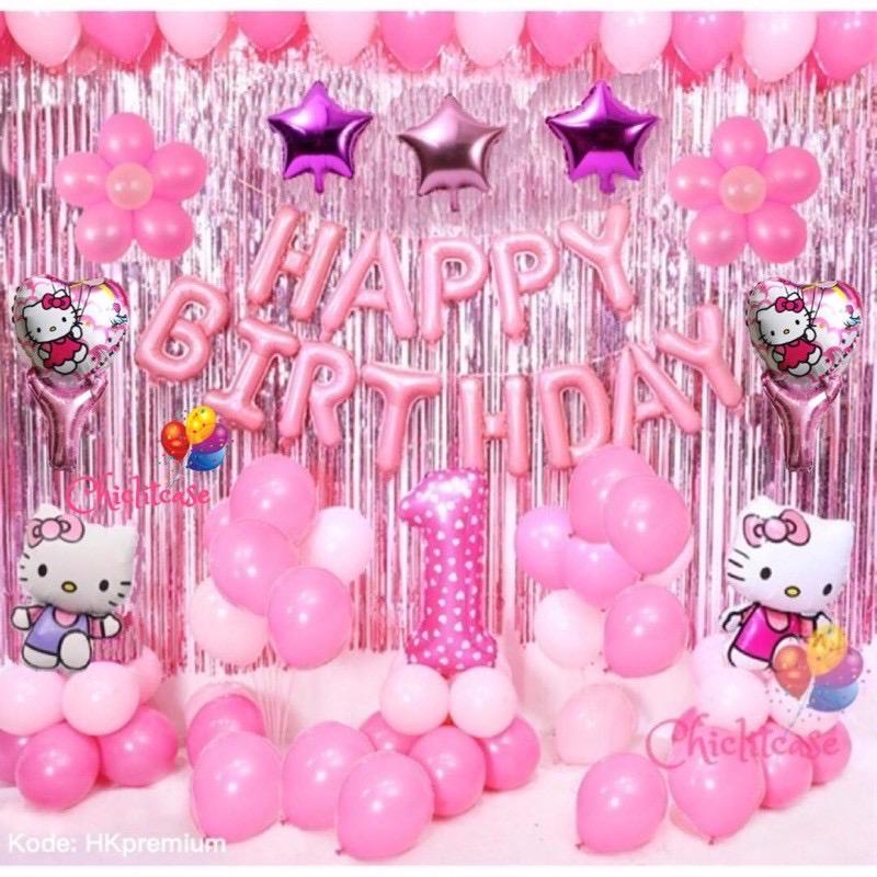 Chiclitcase set paket balon hello kitty ulang tahun anak dekorasi pesta kitty pink