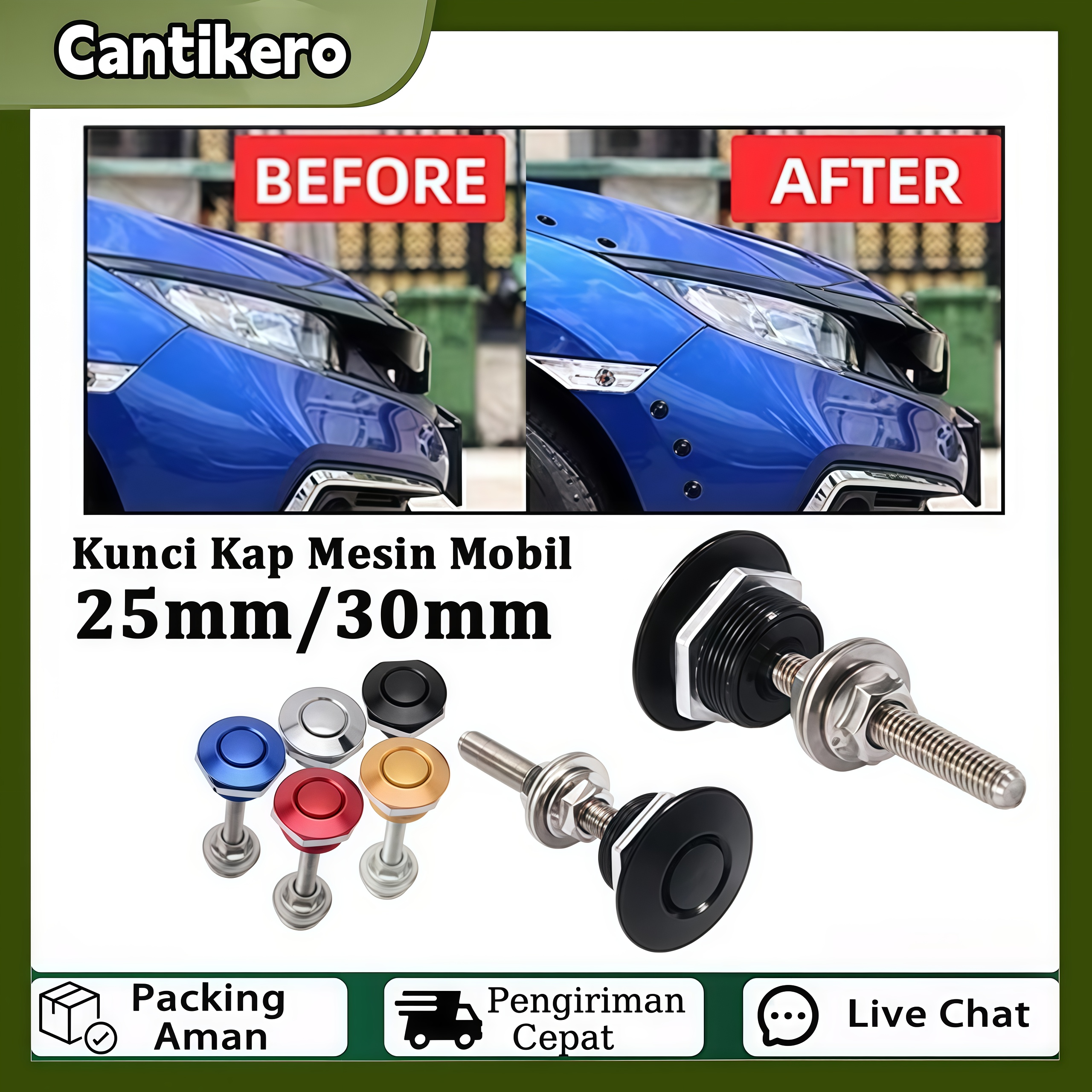 Car Engine Hood Lock 25Mm/30Mm Quick Release Hood Lock Clip/Push Button Car Bumper Latch Kit Harga 26,899 rupiah*Gratis Ongkir