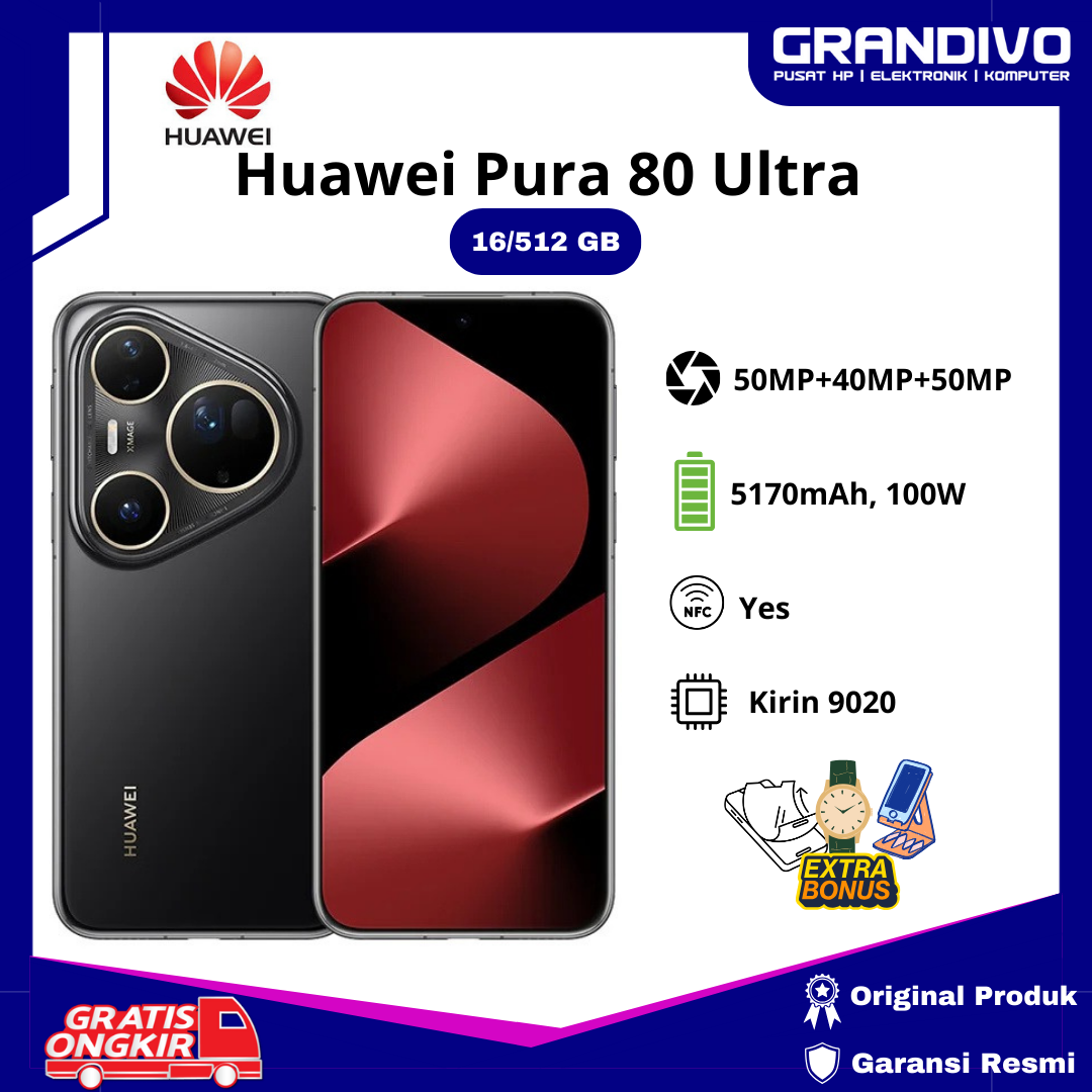 Hp Huawei Pura 80 Ultra 16/512Gb | 10X Optical Zoom | Smart Ai | 100W Official Guarantee - Grandivo Harga 24,448,000 rupiah*Gratis Ongkir