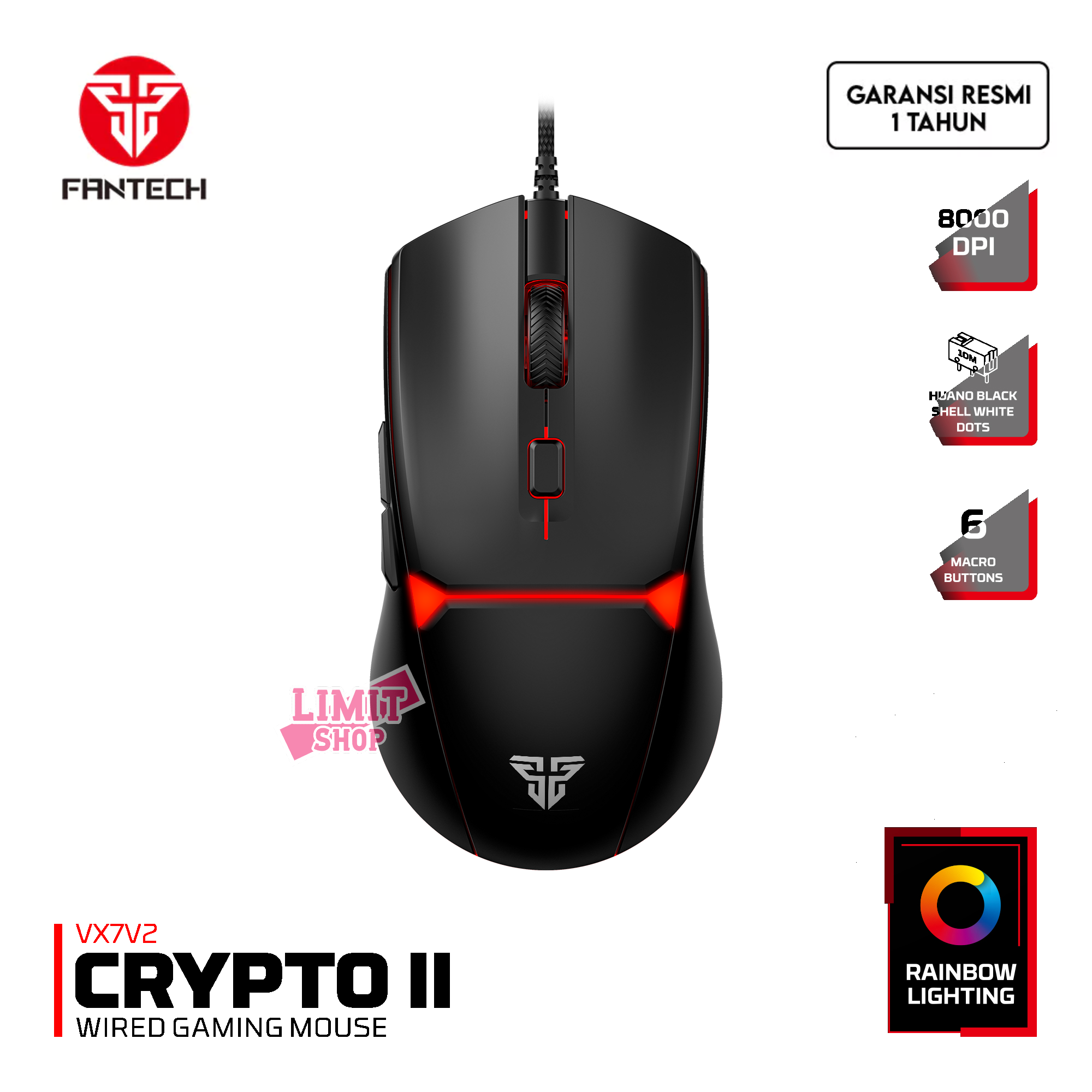 Fantech CRYPTO II VX7V2 / VX7 Versi 2 Wired Gaming Mouse Macro 8000 DPI 6  Macro Button Programable RGB Rainbow Lighting Effect - Garansi Resmi 1  Tahun | Lazada Indonesia