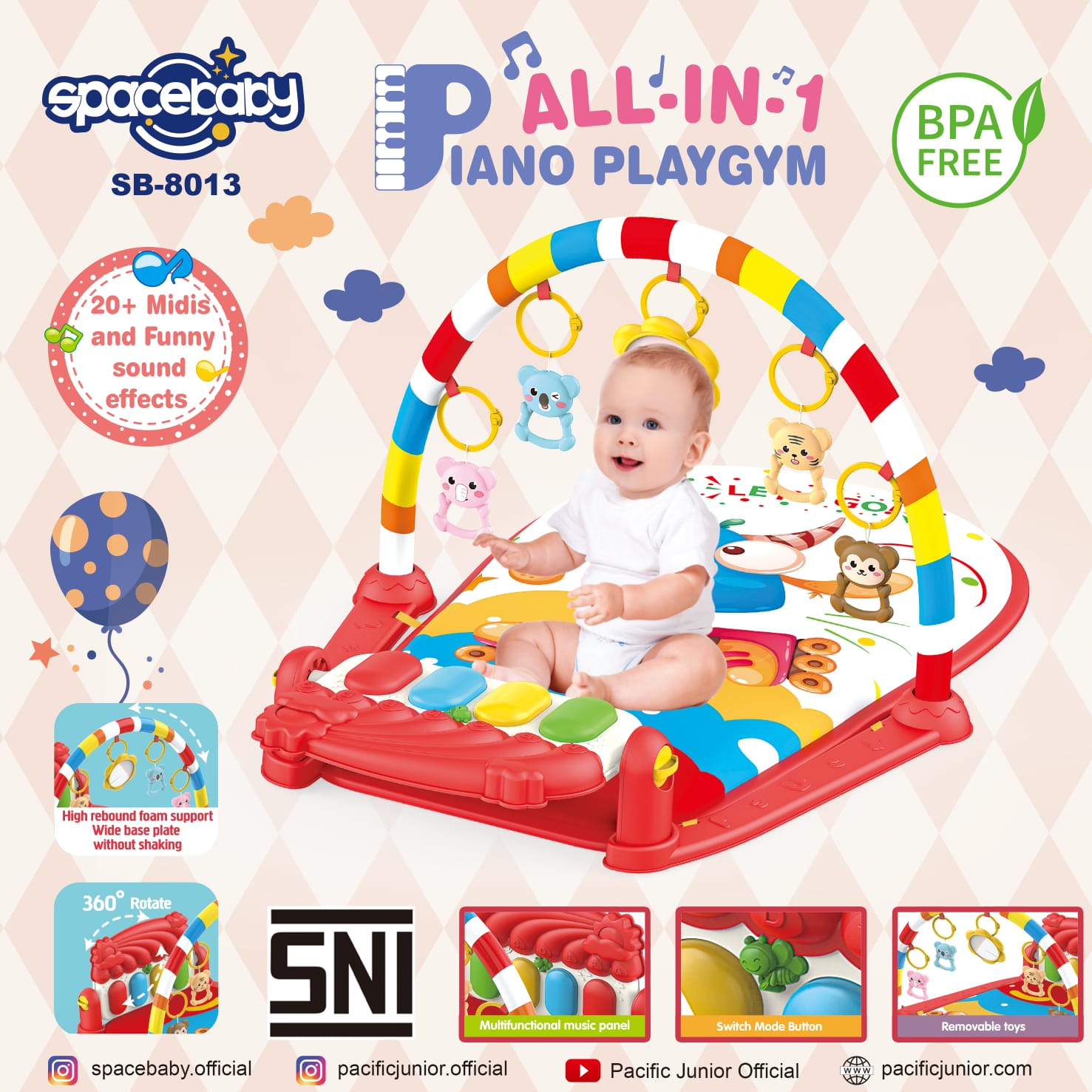 Piano Playgym Matras Spacebaby SB 8013 Musik Set Mainan Piano Bebek