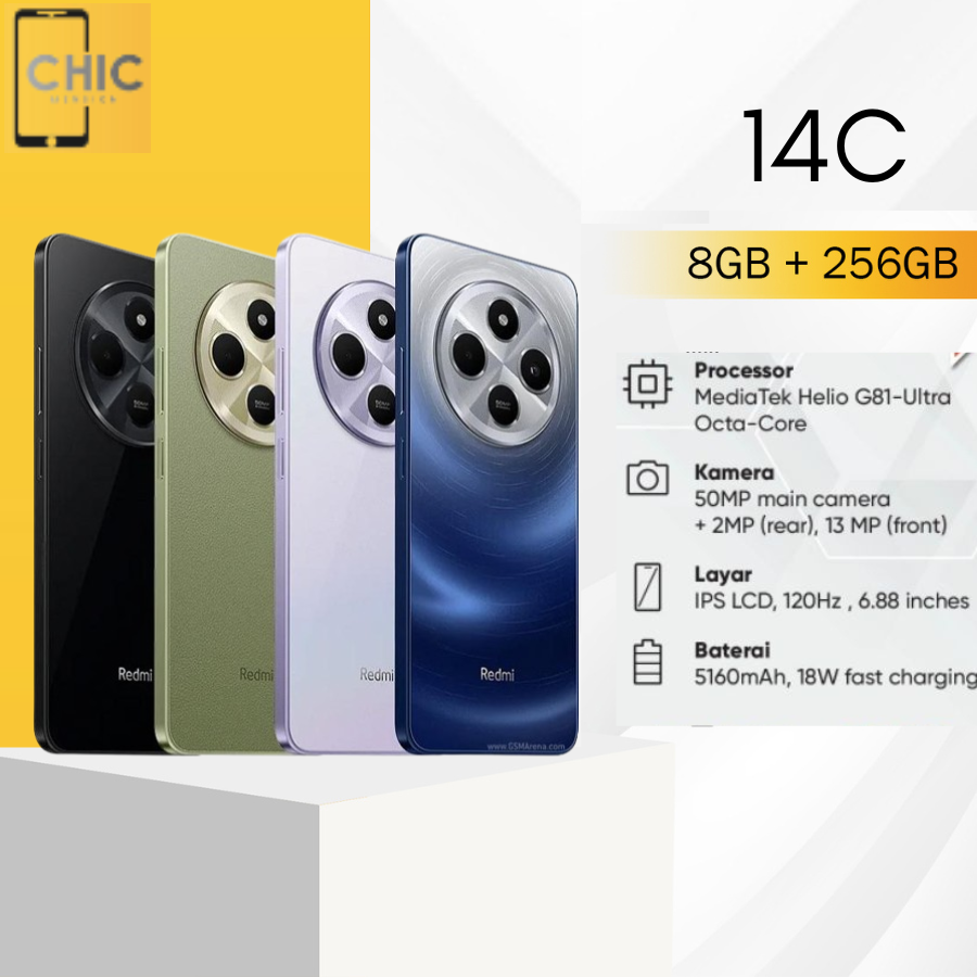 Chic mension HP Xiaomi Redmi 14C 8 + 256gb smartphones 5G ponsel Android fullset warranty Toko Harga 1,199,000 rupiah*Gratis Ongkir