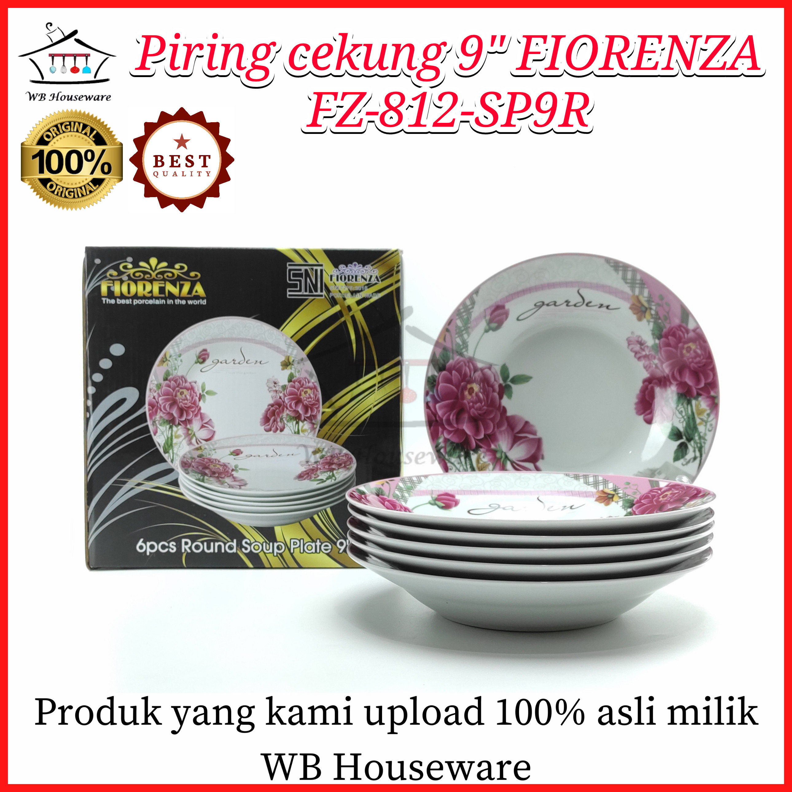 Piring makan cekung 9" / piring set motif FIORENZA - FR-812-SP9R