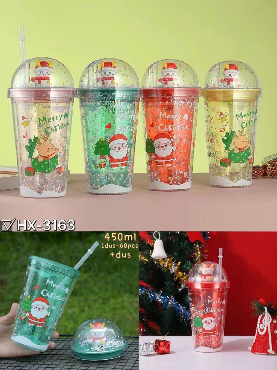 Tumbler Minuman Motif Natal Lucu Tempat Minum Cangkir Christmas Ada Sedotan Hamper Natal