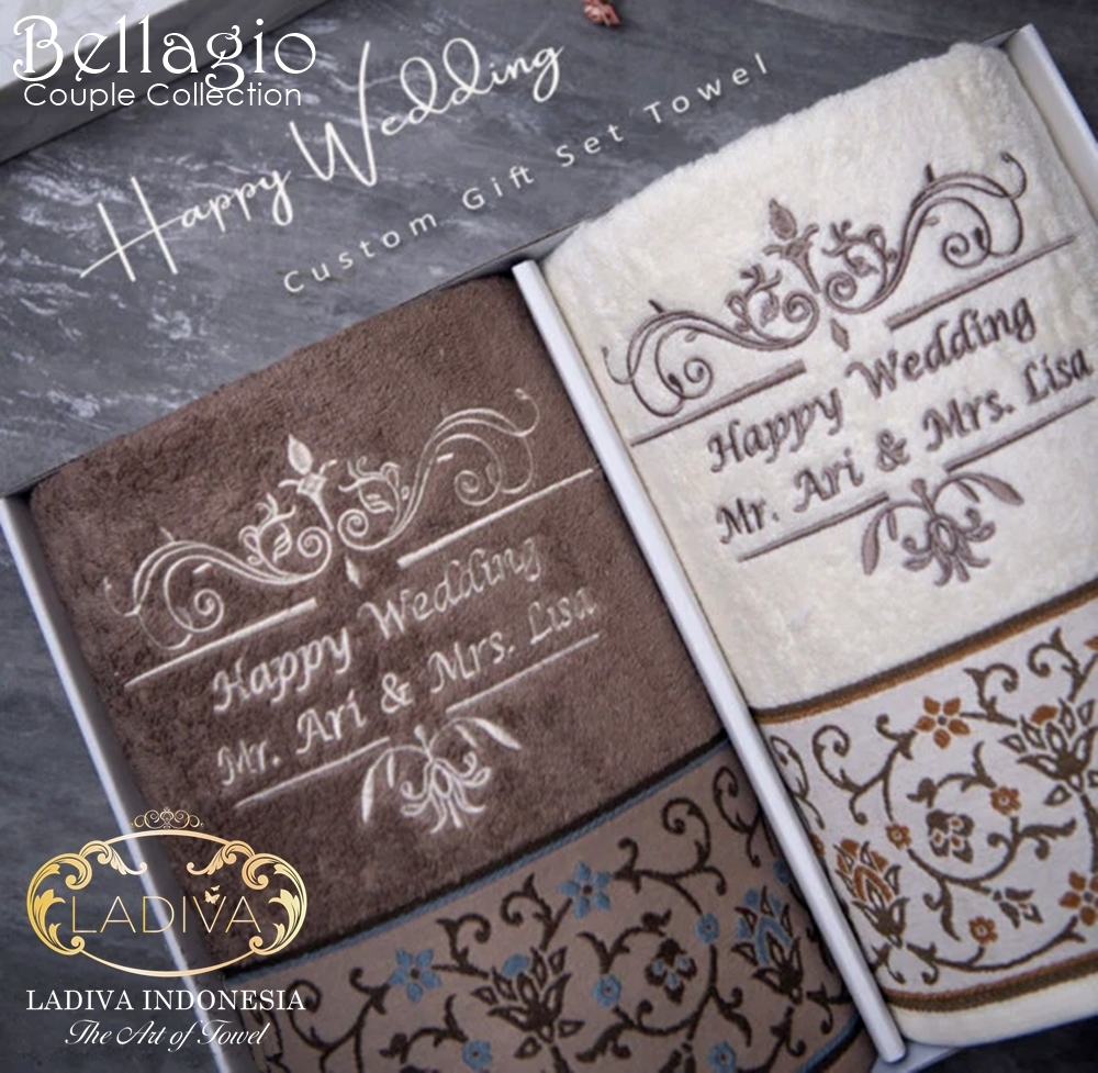 Luxury hadiah SET - Handuk Couple Premium BELLAGIO with CUSTOM BORDIR + EXCLUSIVE BOX + FREE Kartu Uca…