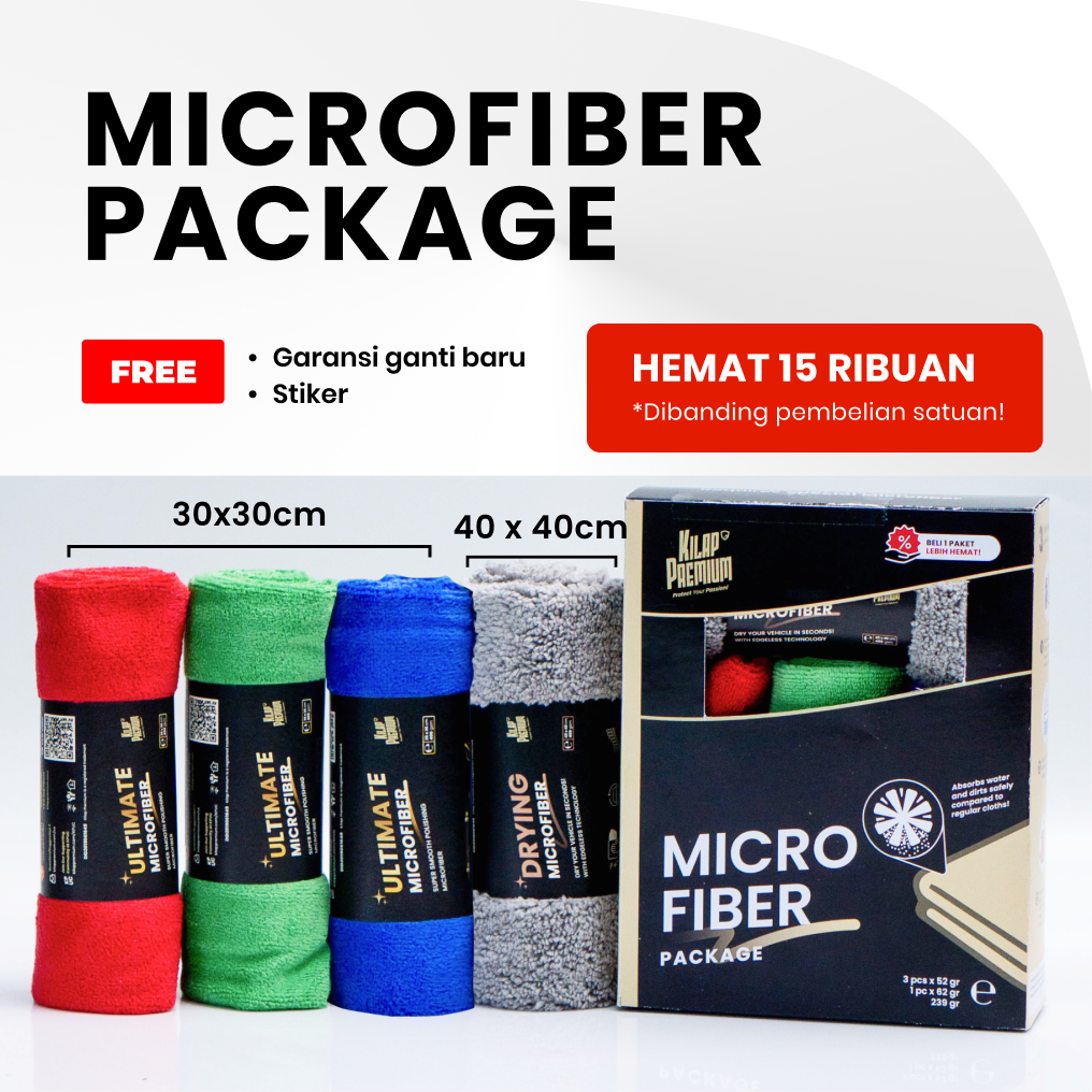 Microfiber Package | Kilap Premium - Paket Lap Microfiber, Microfiber Poles, Microfiber Pengering, Paket Hemat Lap Microfiber Harga 89,015 rupiah*Gratis Ongkir