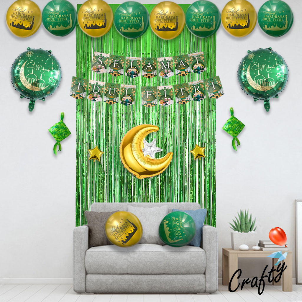 [Package] Eid Balloon Decorations Mubarak Curtain Banner Decoration for Ramadhan Eid Al-Fitr Events