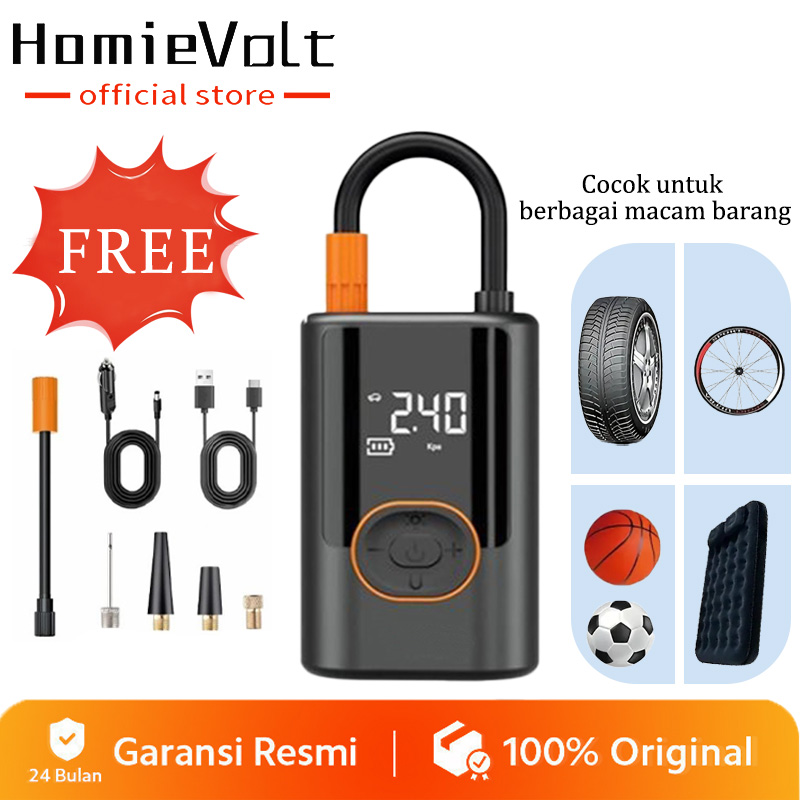 Pompa Ban Elektrik Portable Angin Mobil & Motor Digital Tampilan Cerdas Deteksi Dengan Lampu LED - Jenama HomieVolt Harga 408,000 Ringgit*Penghantaran Percuma