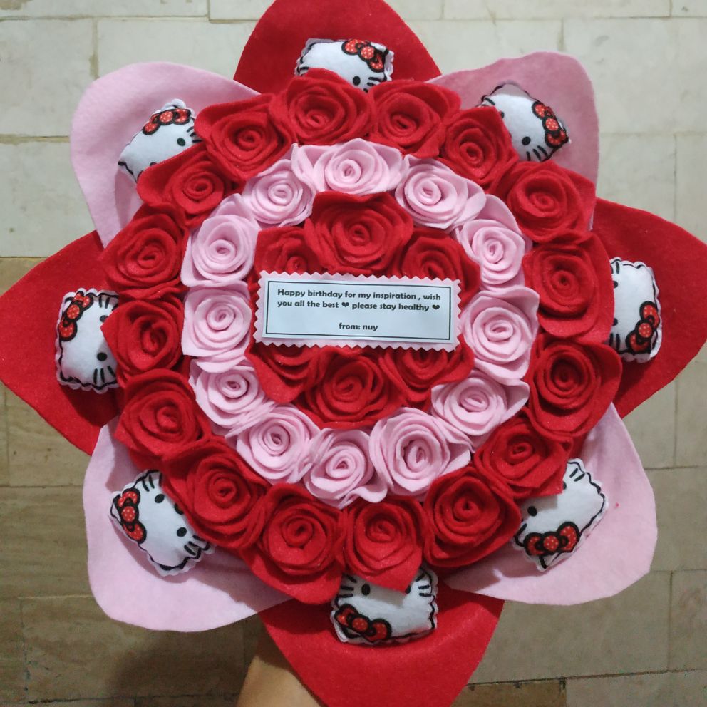 bucket bunga hello kitty size xl 27cm kado hadiah ultah wisuda anniversary
