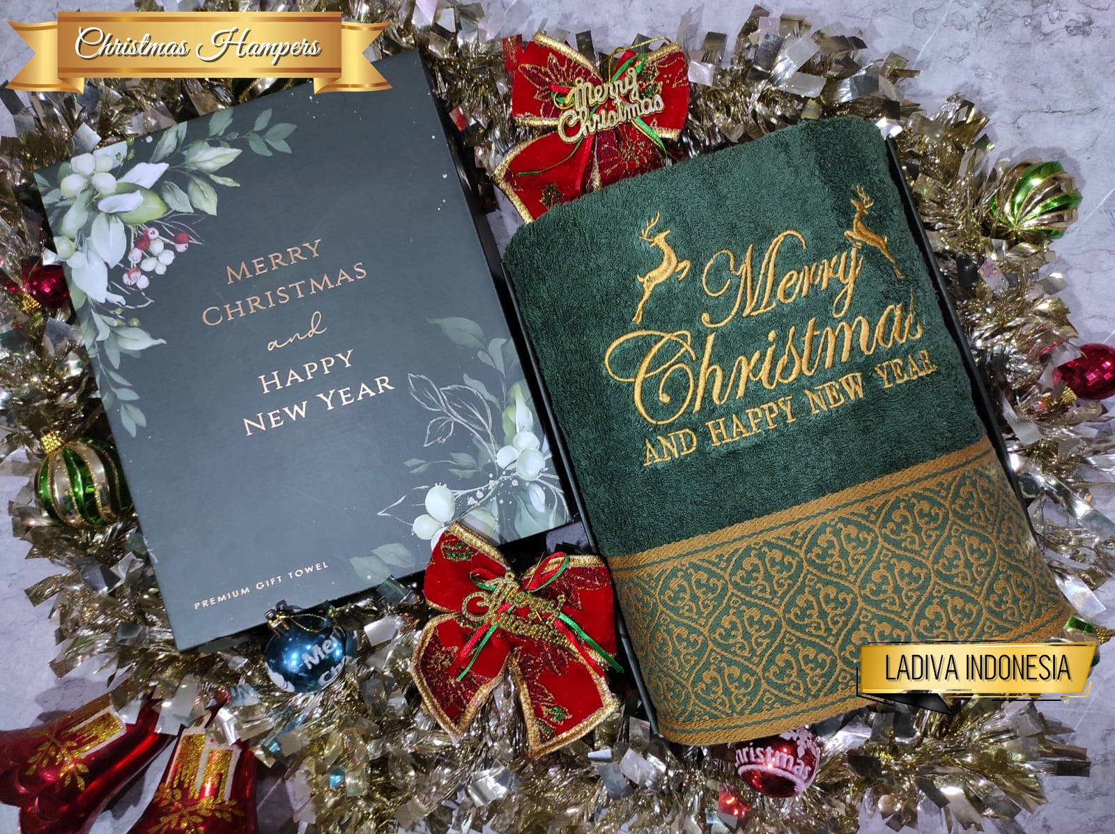 Bingkisan Natal / Hadiah Natal / Hampers Gift Set Natal - Single Towel with Custom Bordir Nama + Exclusive Box + FREE Kartu Ucapan