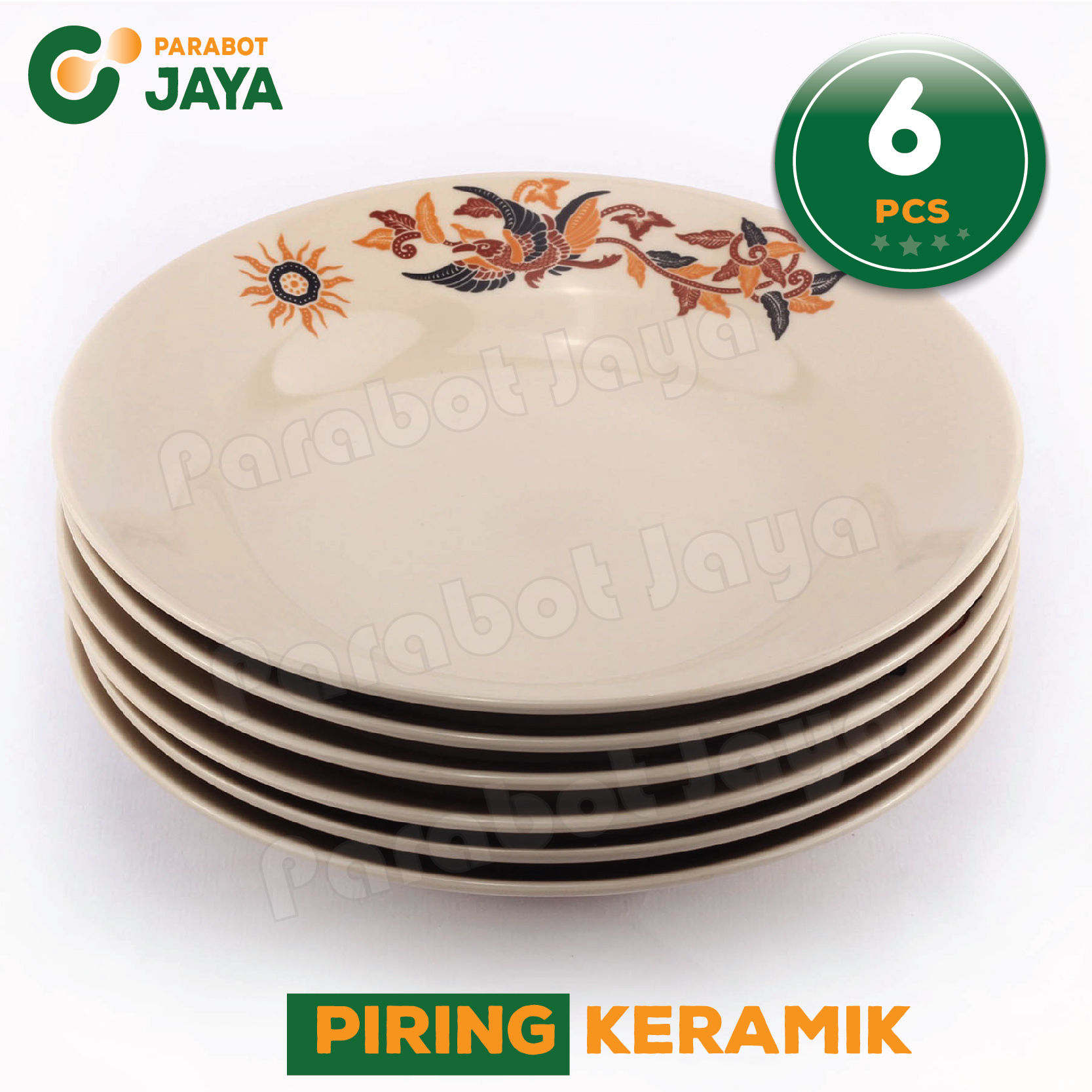 Parabot Jaya - Set of 6 Pcs - 9 Inch Sakura Mas Ceramic Plates - Beautiful Plates - Souvenir Glass Plaβ¦