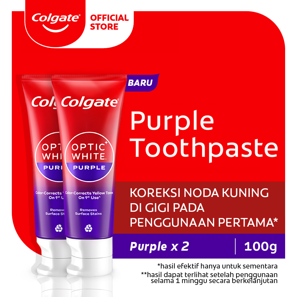 Colgate Optic White Purple Toothpaste/Pasta Gigi 100 gr x 2