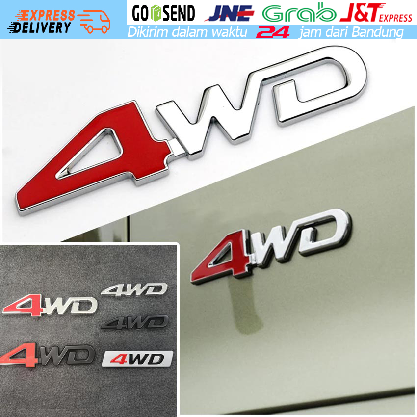 Metal Emblem 4WD Stiker 3D Chrome Metal 4WD Untuk Mobil Logo Car Side Fender Rear Trunk Emblem Badge Sticker For Toyota Highlander Rav4 Tiguan Honda 4X4 Off Road SUV Harga 19,000 rupiah*Gratis Ongkir