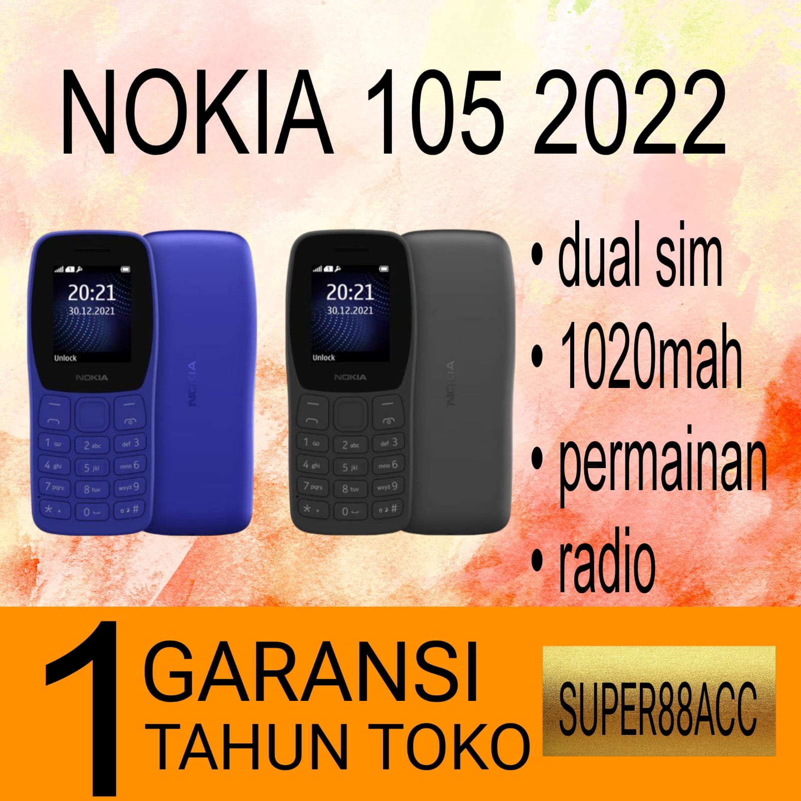 Nokia 105 2022 Dual Sim nokia 105 2022 bisa indonesia Full sett BERGARANSI 1 TAHUN Giá 111,000 Đồng*Miễn phí vận chuyển