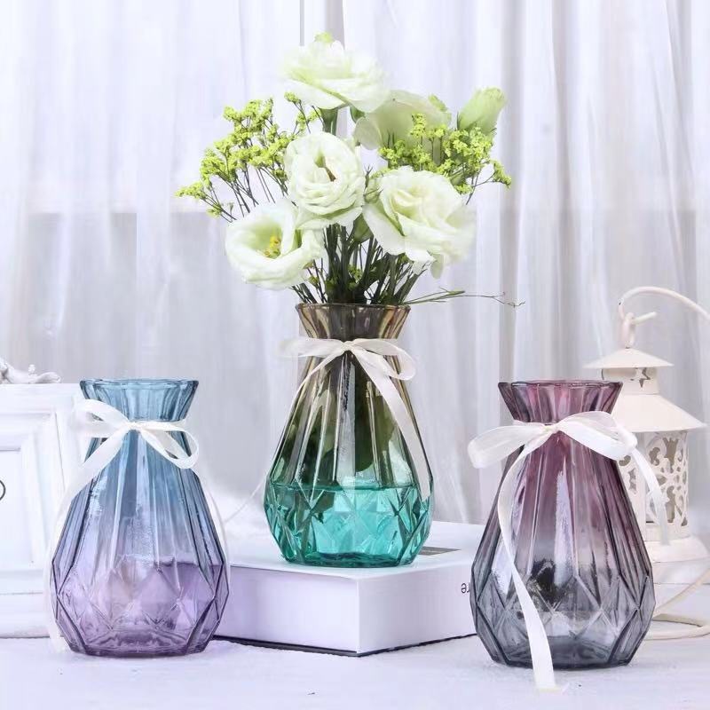 Vas Bunga Kaca Pot Bunga Plastik Diamond Vas Kaca Pajangan Tanaman Palsu Hiasan Rumah Dekorasi Ruangan