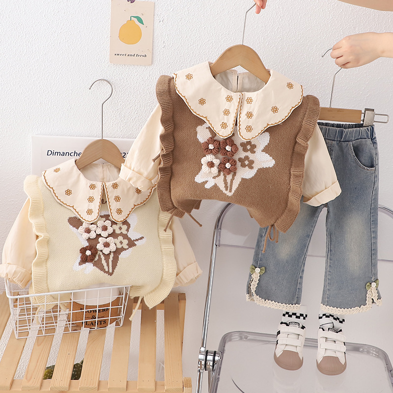 XABY Setelan Anak Perempuan Lengan Panjang Bahan Rajut Soft Jeans Motif Bunga Usia 1-4 Tahun Harga 136,193 rupiah*Gratis Ongkir