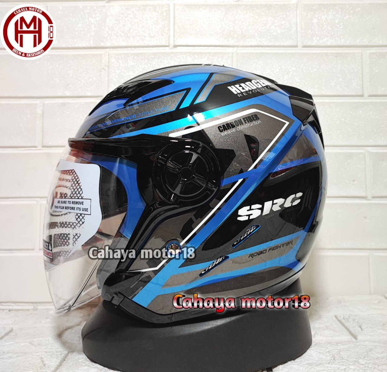 HELM NHK GLADIATOR TOURING BLACK BLUE|HALF FACE DOUBLE VISOR Harga 470,000 rupiah*Gratis Ongkir