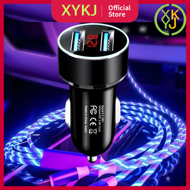 XYKJ Car Charger Colokan Charger Mobil Motor 2 Ports 3.1A 12V-24V Output Universal Colokan Lighters Mobil Motor Harga 18,888 rupiah*Gratis Ongkir
