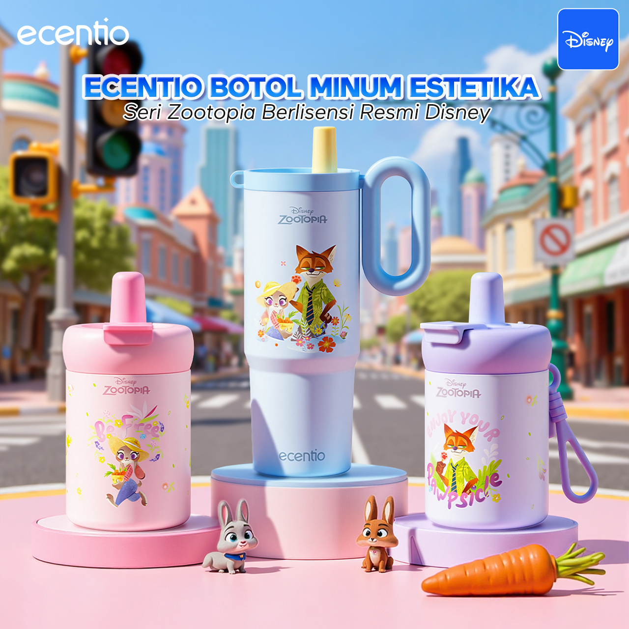 [Zootopia series] ecentio Disney edition tumbler stainless aesthetic tumbler durable Ice Cube 750ml + 500ml portable tumbler premium quality Tahan Panas dingin 24 jam-C Harga 322,500 rupiah*Gratis Ongkir