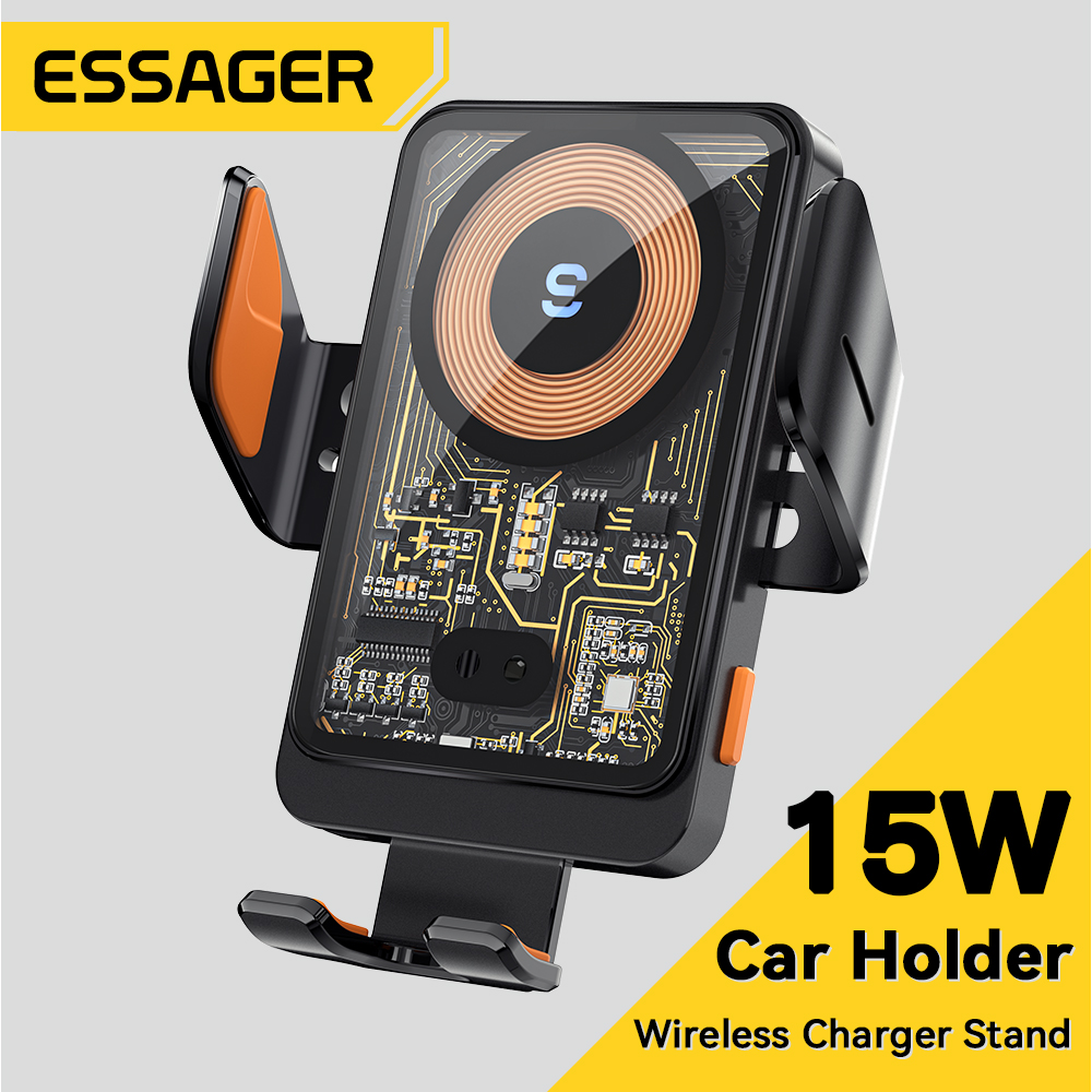 Essager 15W car bracket wireless charging design 360 degree rotating design 2.5D anti scratch glass panel Harga 198,000 rupiah*Gratis Ongkir