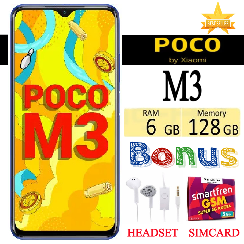 SALE!!! Xiaomi Poco M3 RAM 6/128 GB FULLSET Bergaransi - FREE SIMCARD Giá 1,150,000 Đồng*Miễn phí vận chuyển