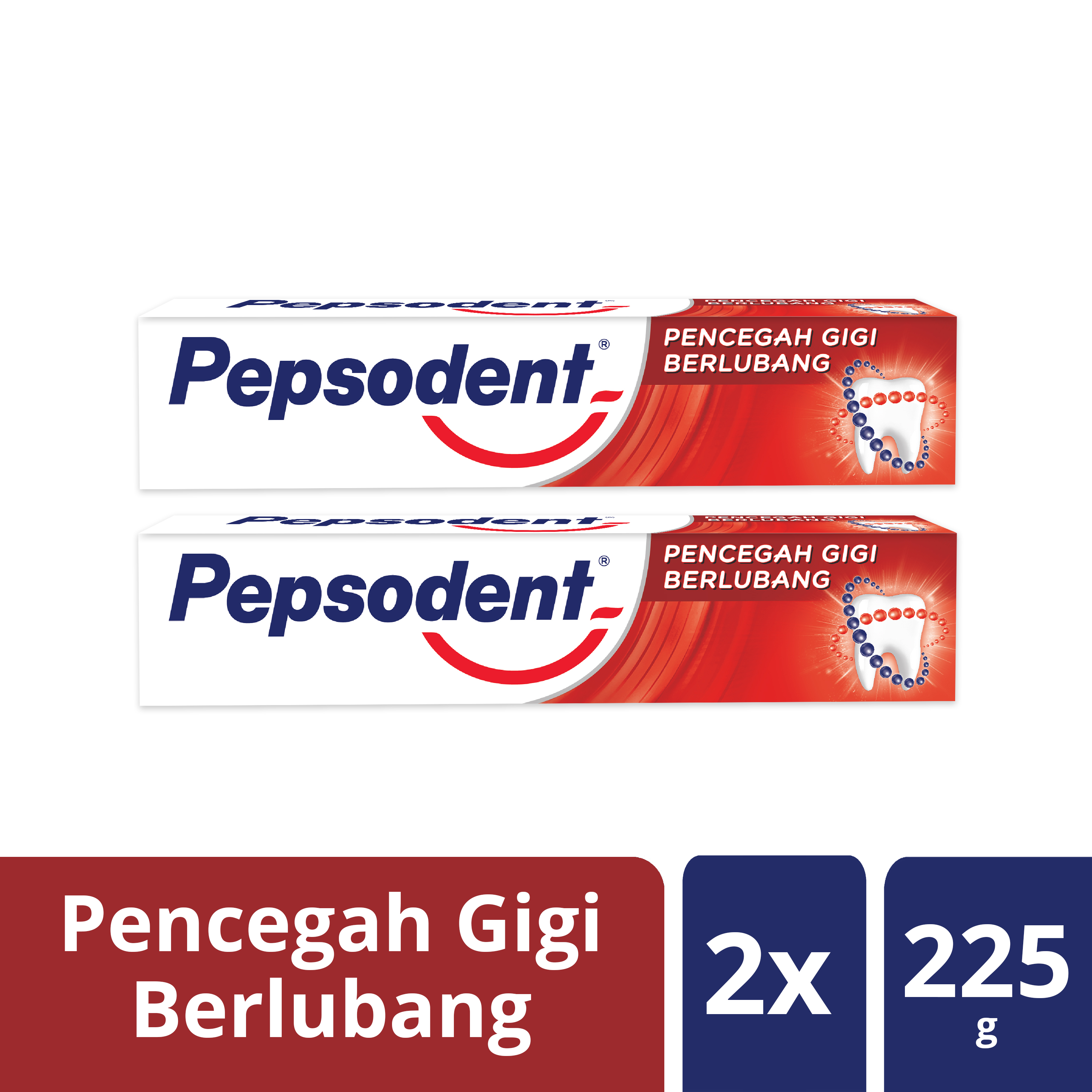 Lazada Indonesia - Pepsodent Pasta Gigi Pencegah Gigi Berlubang Anti-Cavity Toothpaste Dgn Mikrokalsium 225G – Isi 2