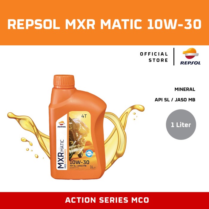 Oli Motor Repsol MXR Matic 10W-30 - SL-MB Pelumas Mesin Terbaik - 1L Harga 84,200 rupiah*Gratis Ongkir