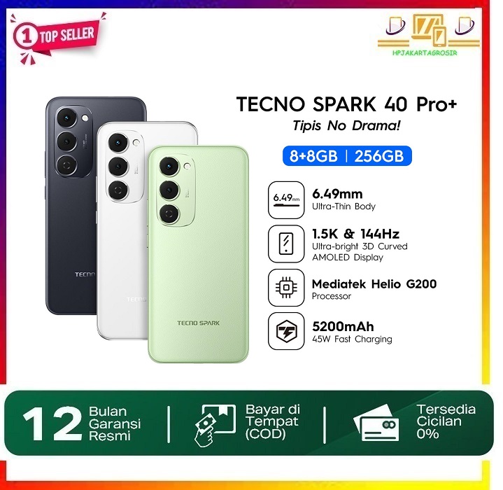 Hand Phone Tecno Spark 40 Pro+ - 8+8Gb*/256Gb, Mediatek Helio G200, 30W Wireless Charge, 1.5K & 144Hz 3D Curved Amoled Display Harga  2,390,000 Ringgit*Penghantaran Percuma