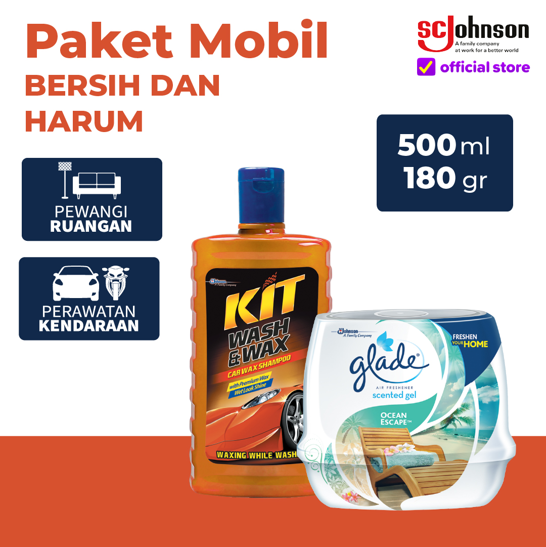 Paket Mobil Bersih dan Harum - Glade Scented Gel Ocean Escape & Kit Car Wax Harga 59,241 rupiah*Gratis Ongkir