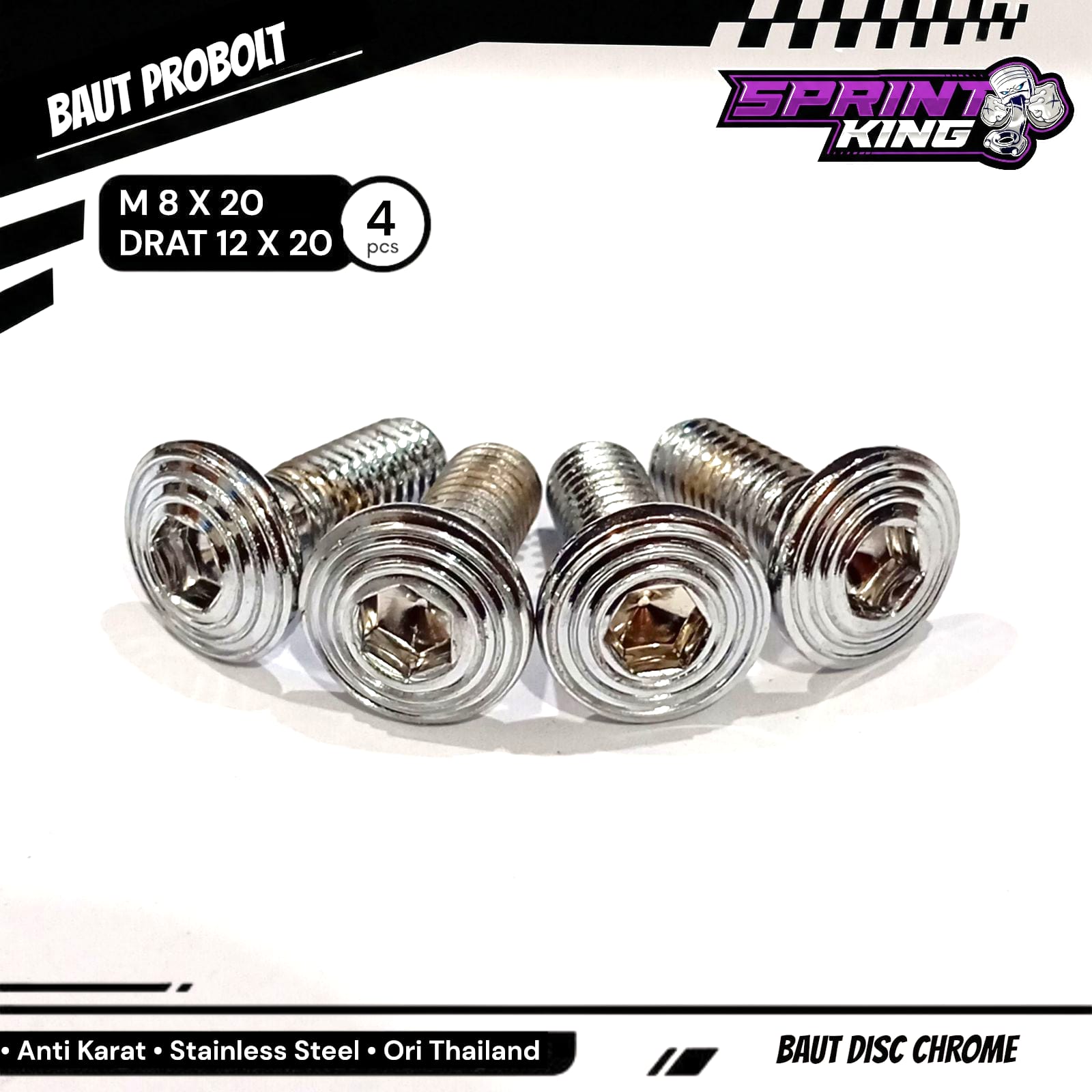 M8X20 Disc Bolt Chrome Spiral Model Price for 4Pcs Probolt Spiral Chrome Disc Bolts Harga 4,980 rupiah*Gratis Ongkir
