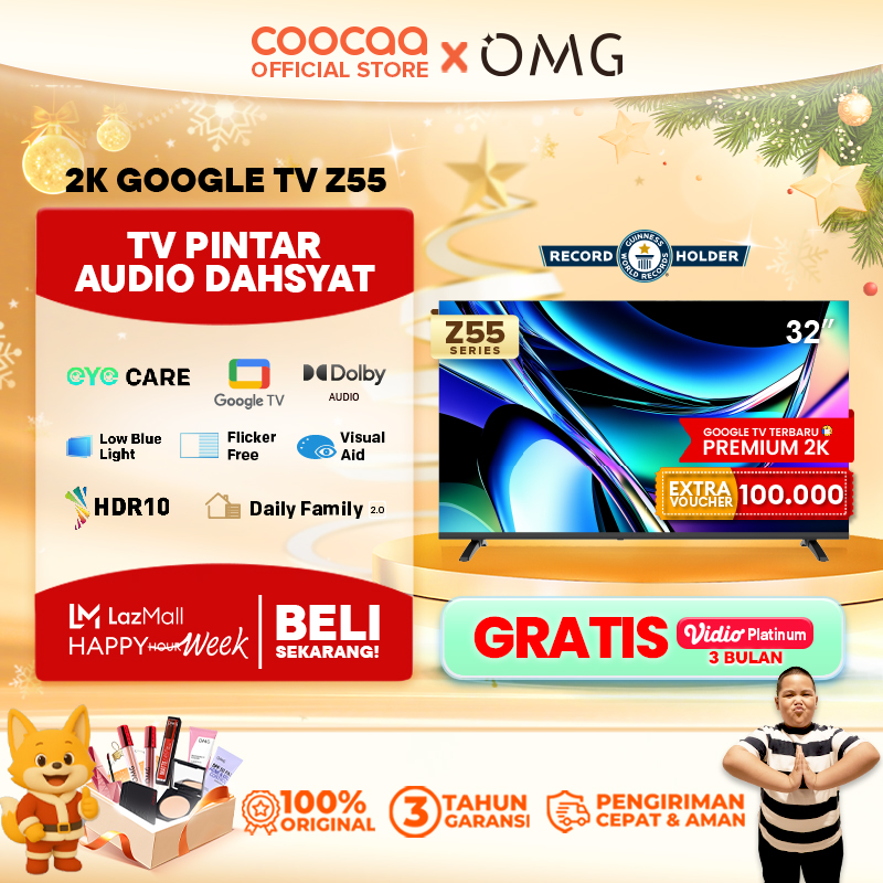 Coocaa Google Tv 32 Inch Z55 - Google Tv 2K Led Tv - Hdr 10 - Flicker Free - Low Blue Light - Eye Care -Wifi-Usb-Lan-(Coocaa-32Z55) Harga 1,799,000 rupiah*Gratis Ongkir