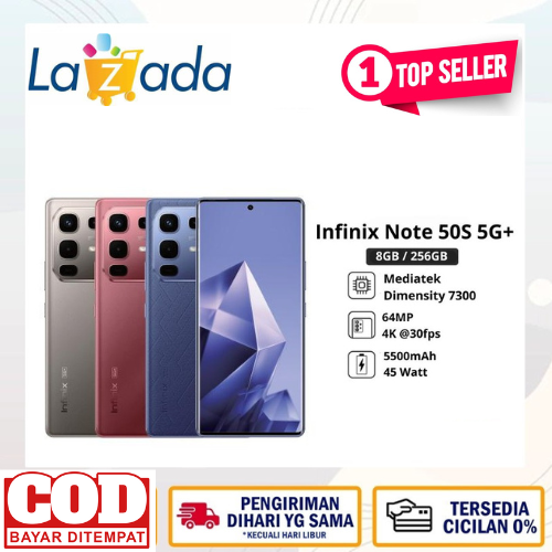 Infinix Note 50s 5G + 8/256GB-up to 16GB extended RAM-dimensity 7300 ultimate-6.78 ”3D curved FHD + AMOLED-64MP OIS - 5200 mah-NFC Harga 2,777,600 rupiah*Gratis Ongkir